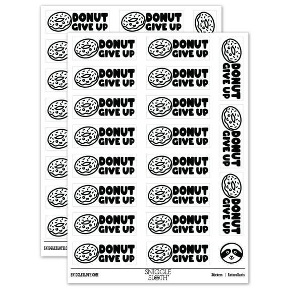 Donut Do Not Give Up Teacher Student School Sticker Set - White - Matte Finish - 2.00" Large