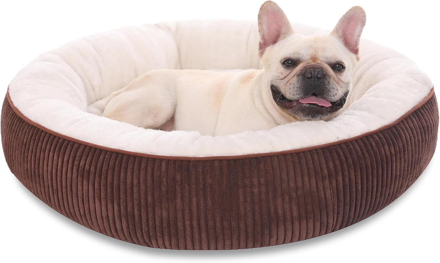 Donut Dog Bed,30 Inches Calming Round Dog Beds for Medium Dogs,Washable Anti Anxiety Cuddler Dog Bed with Removable Cover(Coffee,Medium)