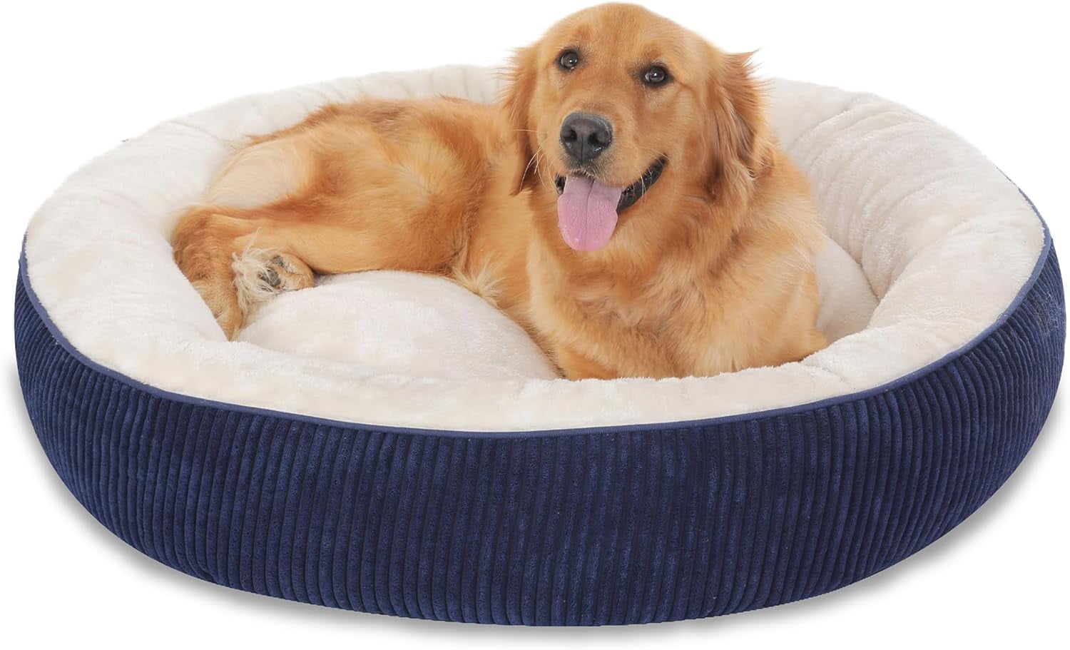 Donut Dog Bed,36 Inches Calming Round Dog Beds for Large Dogs,Washable Anti Anxiety Cuddler Dog Bed with Removable Cover(Navy Blue,Large)