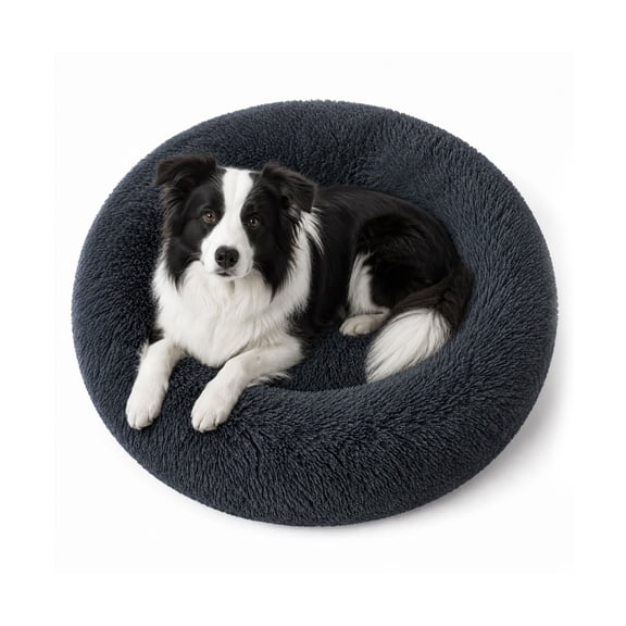 Donut Dog Bed, Faux Fur Calming Round Pet Bed for Small Dogs