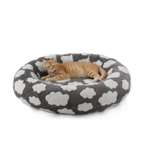 Donut Dog Bed Medium, Calming Round Pet Bed for Dogs and Cats, Washable Jacquard Plush Cover with Non-Slip Bottom, Indoor Cat Bed, Gray, 20"x20"x6"