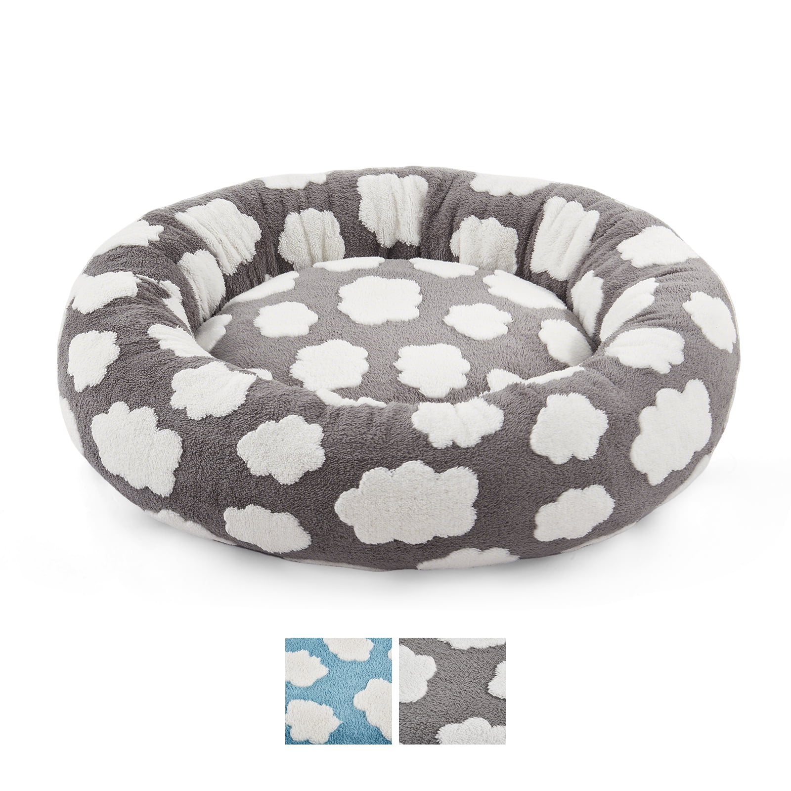 Donut Dog Bed Medium, Calming Round Pet Bed for Dogs and Cats, Washable Jacquard Plush Cover with Non-Slip Bottom, Indoor Cat Bed, Gray, 30"x30"x8"