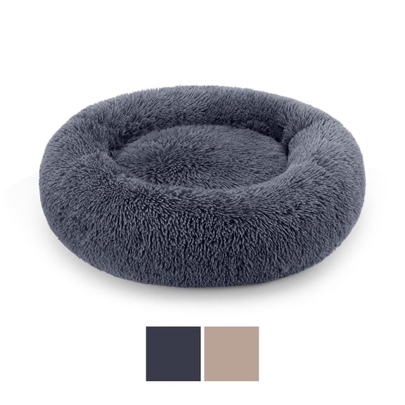 Donut Dog Bed Small, Machine Washable Round Pet Bed for Dogs and Cats, Calming Donut Cat Bed, Plush Fabric, Non-slip Bottom, Gray, 20"x20"x7"