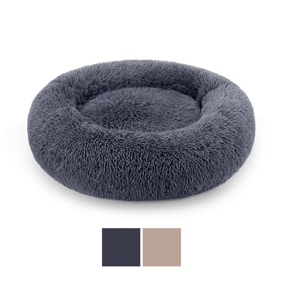 Donut Dog Bed XL, Machine Washable Round Pet Bed for Dogs and Cats, Calming Donut Cat Bed, Plush Fabric, Non-slip Bottom, Gray, 36"x36"x9"