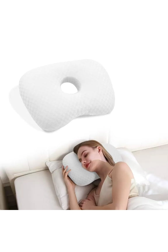 Donut Ear Piercing Pillow for Side Sleepers Pressure Relief, Adjustable Ear Pillow, Travel Neck Support Pillow, Polyester Fiber Washable and Portable with Customizable Filling