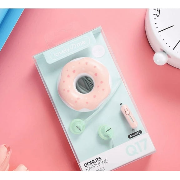 Donut Earbuds for Kids, Kid Size Wired Earbud & in-Ear Headphones with Microphone and Lovely Earphones Storage Case Gifts for School Girls and Boys (Pink)