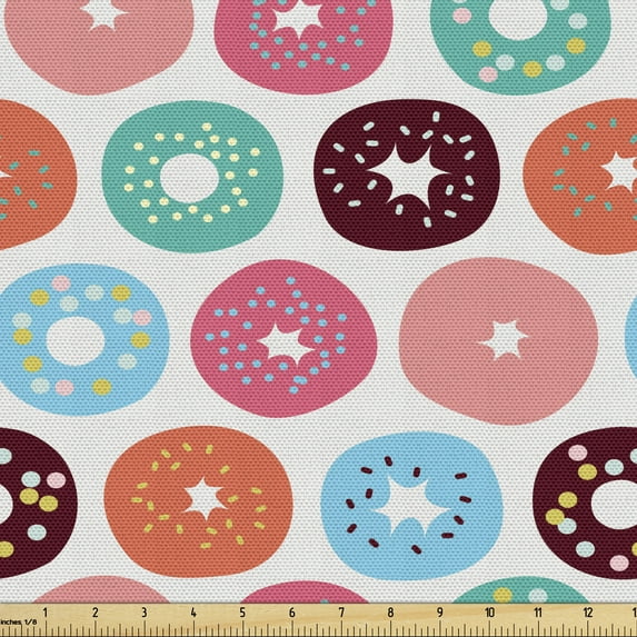 Ambesonne Circles Fabric by the Yard Upholstery, Donut Macaron Dessert, 3 Yards, Multicolor