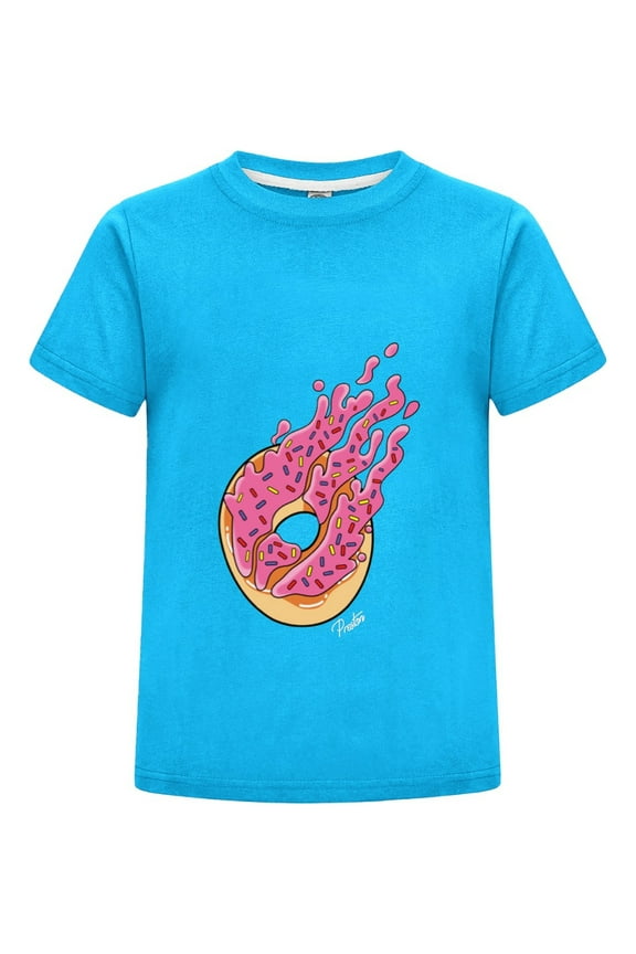 Donut Fire Pink Sprinkle Flame PrestonPlayz Cotton T-Shirt – Kids Gamer Short Sleeve Tee – Bold Flame Design Inspired