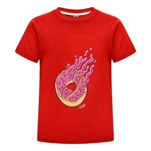 Donut Fire Pink Sprinkle Flame PrestonPlayz Cotton T-Shirt – Kids Gamer Short Sleeve Tee – Bold Flame Design Inspired