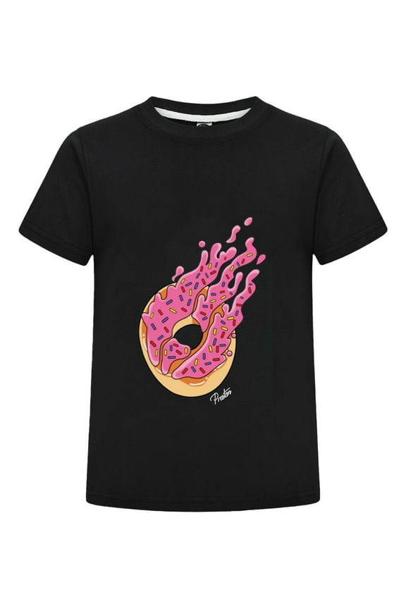 Donut Fire Pink Sprinkle Flame PrestonPlayz Cotton T-Shirt – Kids Gamer Short Sleeve Tee – Bold Flame Design Inspired