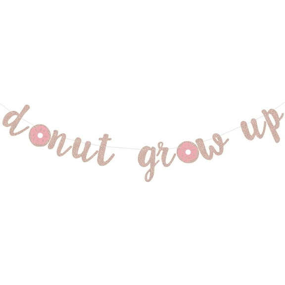 Donut Grow Up Banner Baby Shower Baby Girl Boy Birthday Party Decorations Glitter Paper Garland Donut Theme Dessert Bar Bunting - Rose Gold