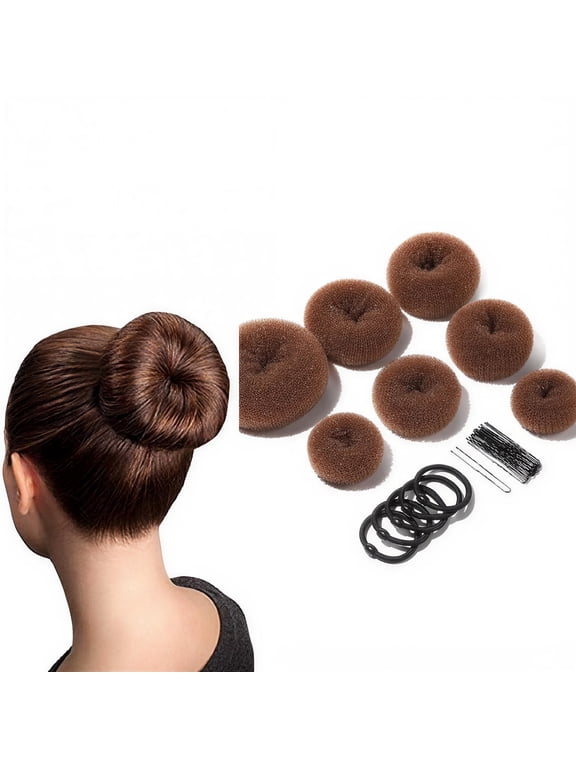 Donut Hair Bun Maker Set - 7 Rings (1 Extra-Large, 2 Large, 2 Medium, 2 Small), 5 Elastic Bands, 20 Hair Pins