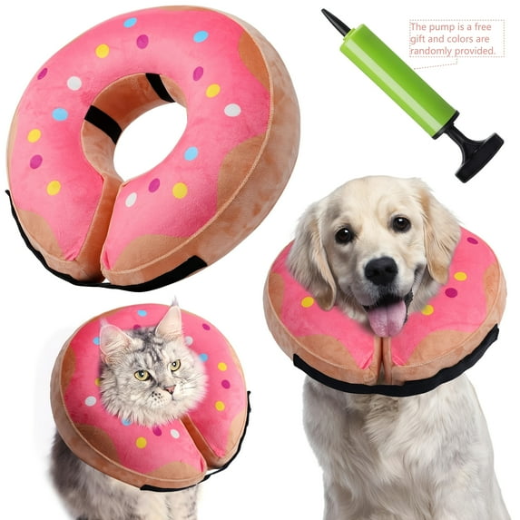 Donut Inflatable Collar for Dogs and Cats, Soft Recovery Dog Cone After Surgery, Protective Pet Neck Cone for Small, Medium, Large Dogs, Not Block Vision (Pink, L)