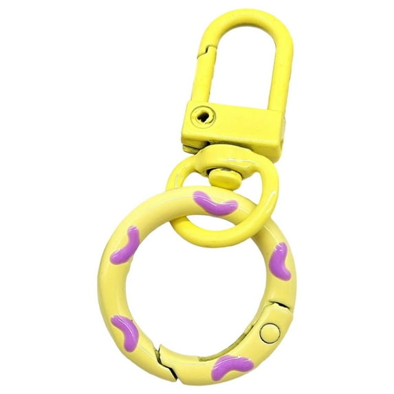 Donut Keychain Alloy Candy Color Enamel Coated Charm with Spring Hook for Bag and Key Decor, Light Yellow