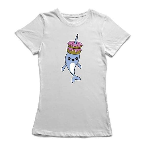 Donut Lover Narwhal Graphic Women White T-Shirt, Female XX-Large