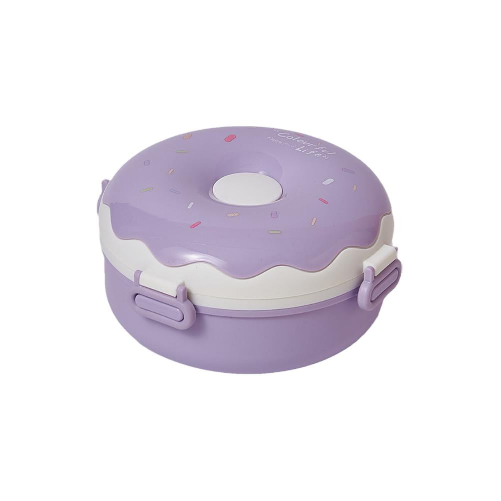 Donut Lunch Box Round Shape Divided Box With Lid Includes Fork Hot W8