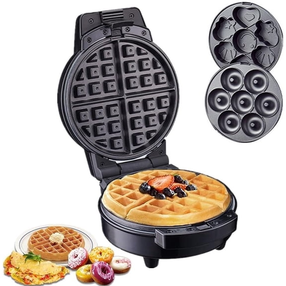 Donut Maker, 3 in 1 Electric Cartoon Snack Cake Machine,Waffle Sandwich Detachable Dessert Toaster, with 3 Removable Interchangeable Non Stick Plates, Breakfast Afternoon Use