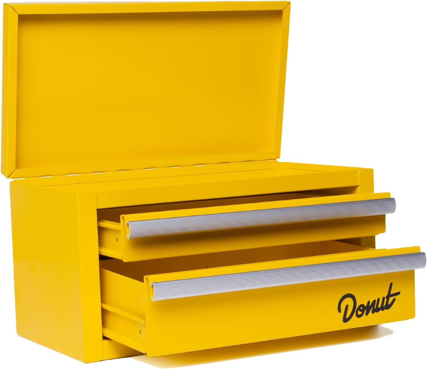 Donut Media Mini Portable Tool Box, 2 Sliding Magnetic Catch Drawers, Top Storage Area, 11" x 6" x 6"