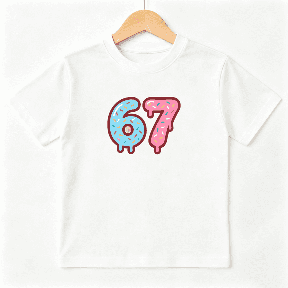 Donut Number 67 Six Seven Girls Graphic Tee, Cute Sweet Food 100% Cotton Kids Short Sleeve T-Shirt