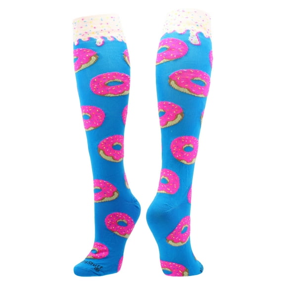 Donut Over the Calf Socks (Paradise Blue/Neon Pink, Medium)