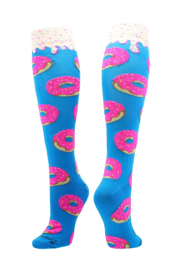 Donut Over the Calf Socks (Paradise Blue/Neon Pink, Medium)