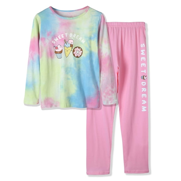 Beezizac Big Girls Pajamas Cozy Cotton Tie dye Sweet Dream Loungewear PJ Set Kids Size 12