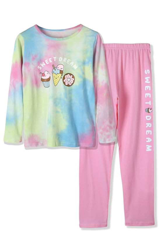 Big Girls Pajamas Cozy Cotton Tie dye Sweet Dream Loungewear PJ Set Kids Size 12
