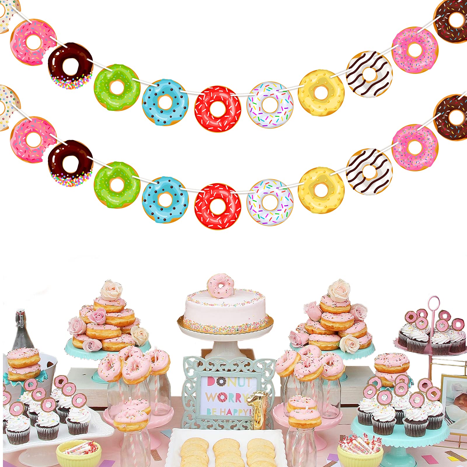 Donut Party Supplies Garland Banner 2 Pack Donut Birthday Party