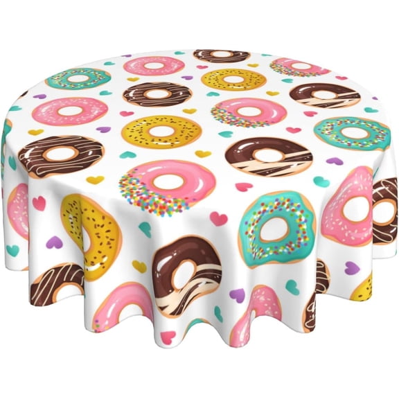 Donut Party Tablecloth, Birthday Table Cloth for Party Decoration, Round 60 Inch, Donut Food Themed Tablecloths for Dinner Kitchen Party Picnic