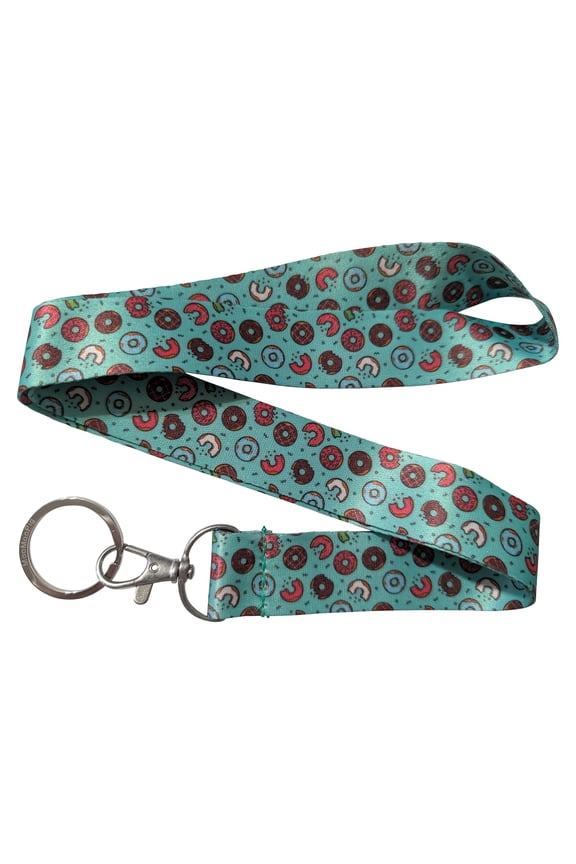 Donut Pattern Green Keychain Lanyard