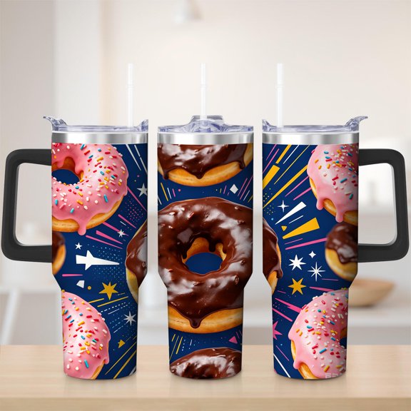 Donut Pattern Stainless Steel Insulation Mug with Lid and Handle, for mom, 30oz