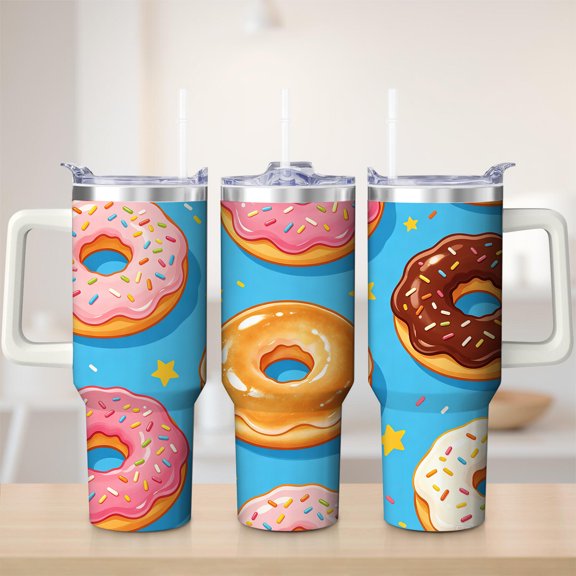 Donut Pattern Stainless Steel Insulation Mug with Lid and Handle, for mom, 30oz