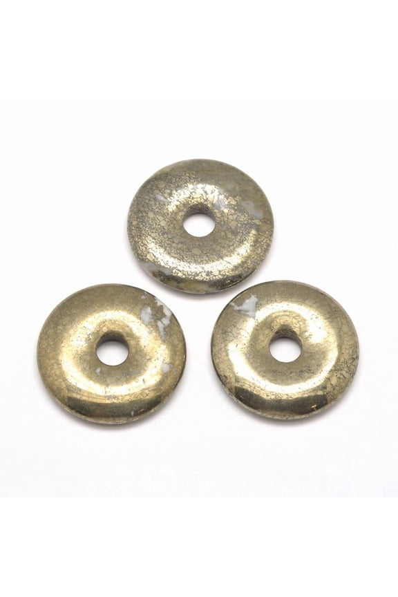 Donut/Pi Disc Natural Pyrite Pendants Donut Width: 15.5mm 40x6mm Hole: 9mm