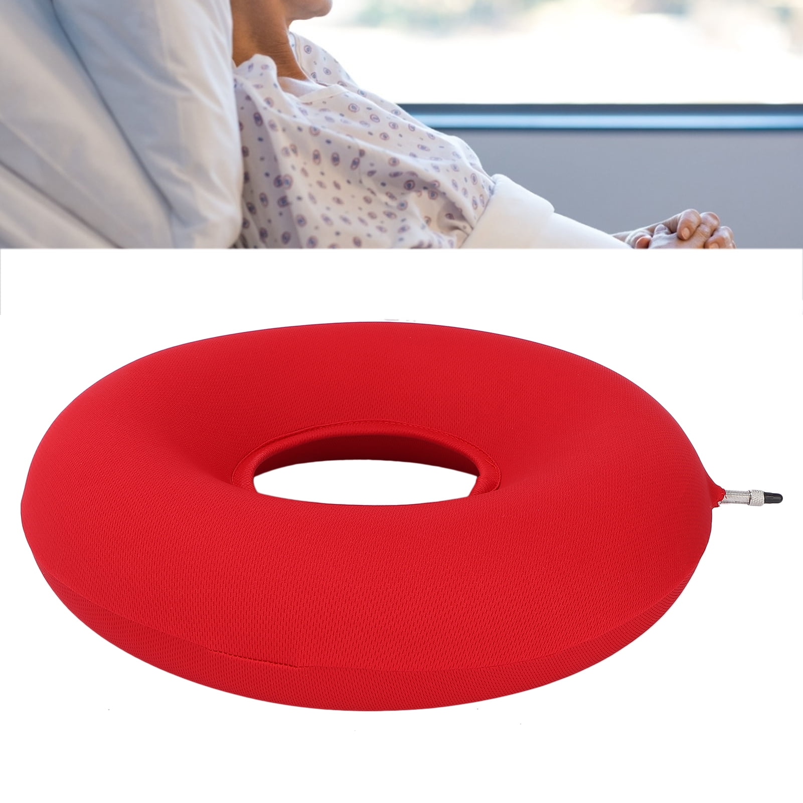 Donut Pillow Hemorrhoid Tailbone Cushion, PVC+Rubber Inflatable Red