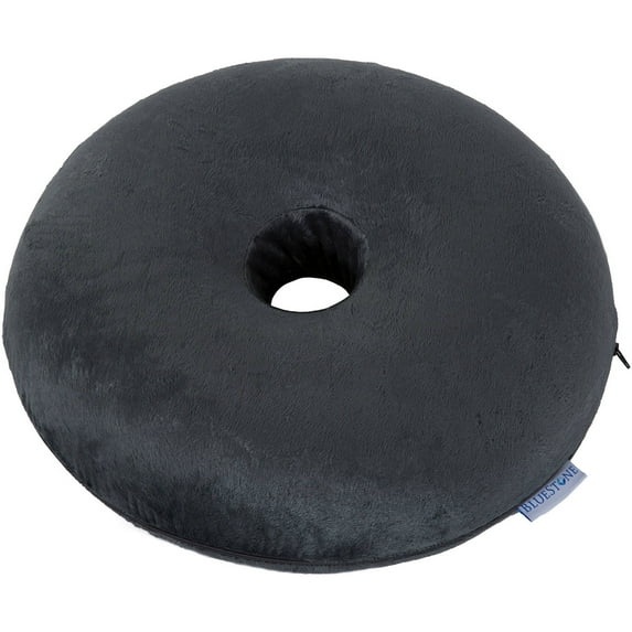 Donut Pillow – Memory Foam Ring Cushion with Plush Zippered Outer Cover for Orthopedic Pain Relief and Post-Surgery Comfort by Bluestone (Grey)