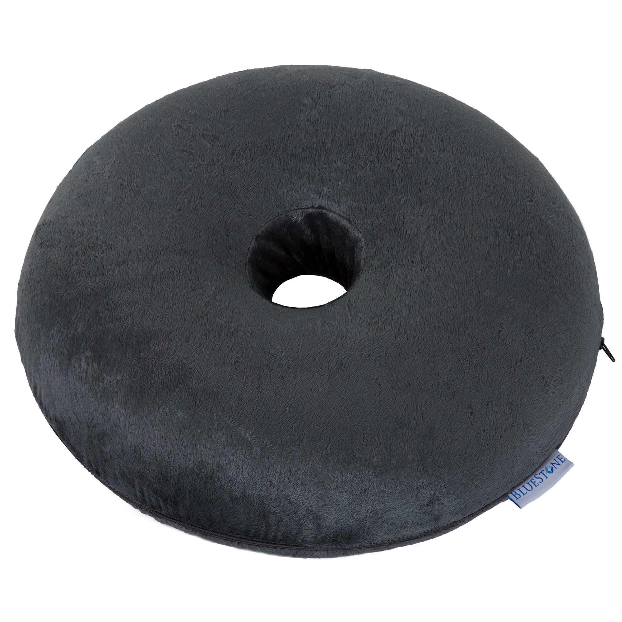 Donut Pillow – Memory Foam Ring Cushion with Plush Zippered Outer Cover for  Orthopedic Pain Relief and Post-Surgery Comfort by Bluestone (Grey) 