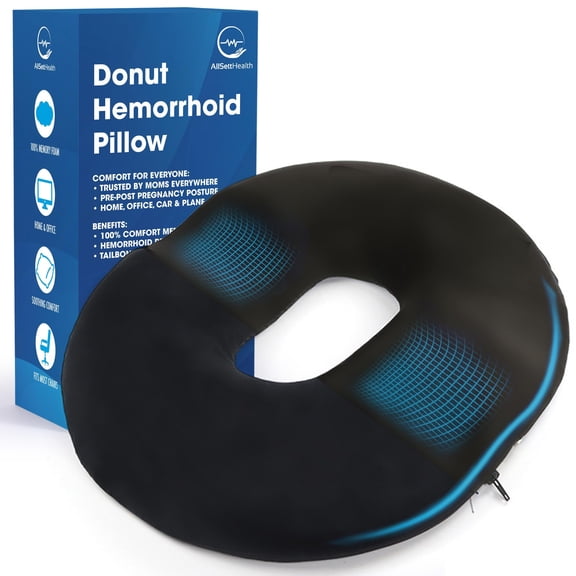 Donut Pillow with Non-Slip Washable Cover - Coccyx & Hemorrhoid Seat Cushion, Doughnut Pillow for Sitting Comfort - Bed Sore Cushion for Postpartum Support