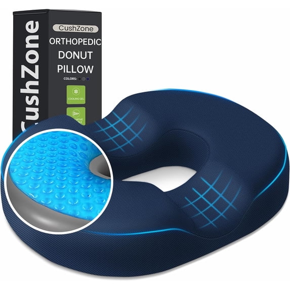 Donut Pillow Seat Cushion - Cooling Gel Donut Chair Cushions, Memory Foam Seat Cushion for Office & Home, Car Seat Cushion and Butt Pillow, Hemorrhoids Pillow and Tailbone Pain Relief, Blue
