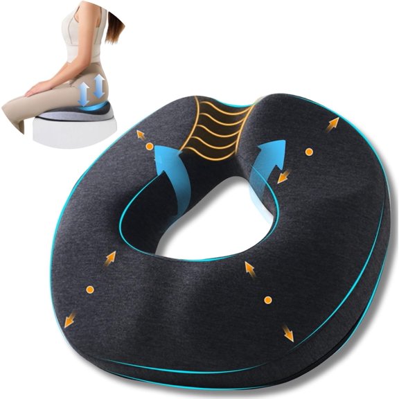 Donut Pillow for Tailbone Pain Relief&Hemorrhoids Postpartum Seat Cushion | For Sciatica & Coccyx pain. Donut Cushion for Office Chair, Car,Wheelchair. Ergonomic Memory Foam with Washable Cover-Black