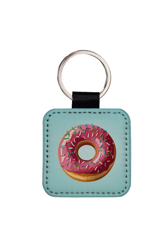 Donut Pink Sprinkles Faux Leather Square Keychain