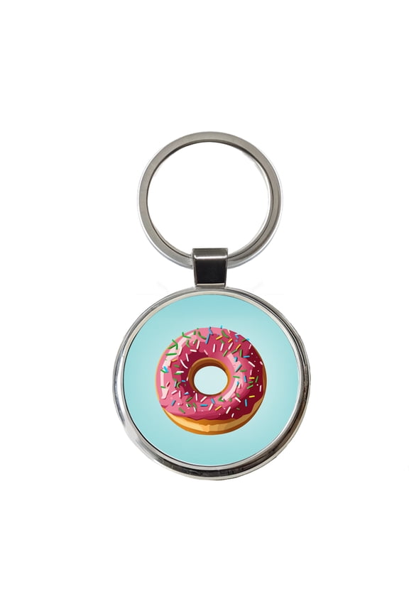 Donut Pink Sprinkles Metal Round Keychain