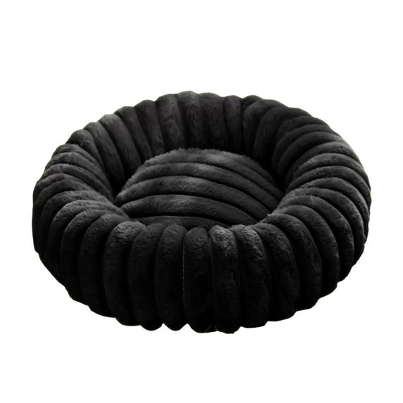 Donut Plush Dog Beds for Small Dog, Round Shaped Pet Sleeping Beds, Dogs & Cats Couch Beds, Cozy Warming Pillows Beds, 15.7" Cave Beds, Washable Soft Plush Fur Pet Beds with Anti-Slip Bottom, Black