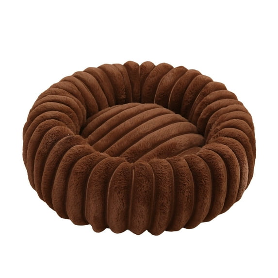 Donut Plush Dog Beds for Small Dog, Round Shaped Pet Sleeping Beds, Dogs & Cats Couch Beds, Cozy Warming Pillows Beds, 15.8" Cave Beds, Washable Soft Plush Fur Pet Beds with Anti-Slip Bottom, Coffee