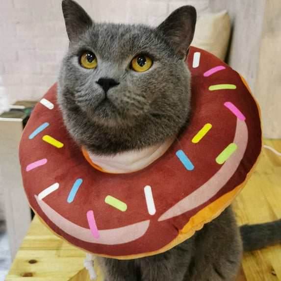 Donut Recovery Collar for Cats, Protective Cute Soft Cat Cone Collar with Adjustable Drawstring, Inflatable Soft Neck Cone for Puppy Dogs Cat, Smooth Edge Collar After Surgery for Cat
