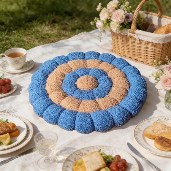 Donut Shaped Floor Cushion - 42cm Round Cookie Pillow, Soft Plush Boho Decor for Living Room, Bedroom, Picnic & Kids Playroom