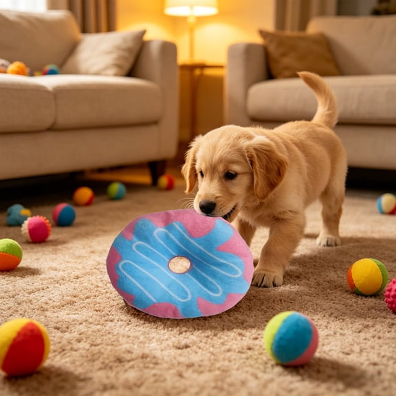 Donut Shaped Squeaky Cat Toy, Crystal Soft Fabric with Built In Squeaker Gentle Sound, Lightweight 16g and Resilient for Hugging Tossing for Small Pets