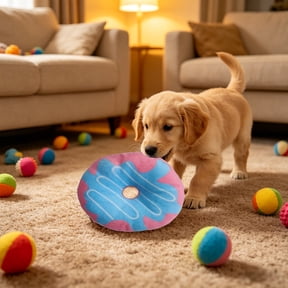 Donut Shaped Squeaky Cat Toy Soft Crystal Polyester Fabric Interactive Play Toy Built-in Squeaker Lightweight Bite Resistant Chew Toy for Cats Small Dogs Indoor Entertainment,Blue