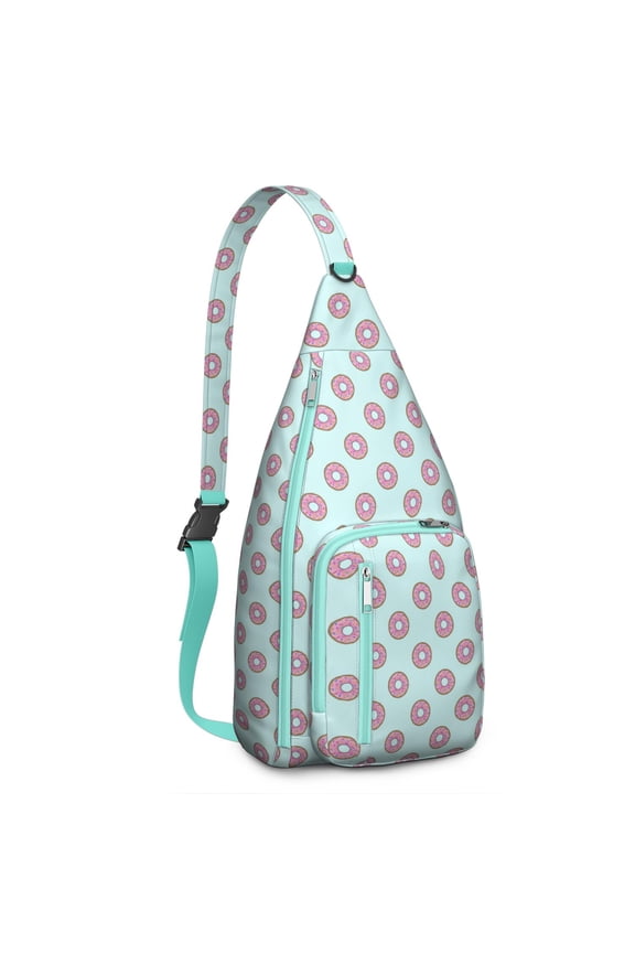 Donut Sling Backpack – Cute Pink Dessert-Themed Crossbody Daypack for Teens, Women & Donut Lovers – Colorful Candy & Coffee Print Bag for Travel, Hiking, School & Sweet Adventures