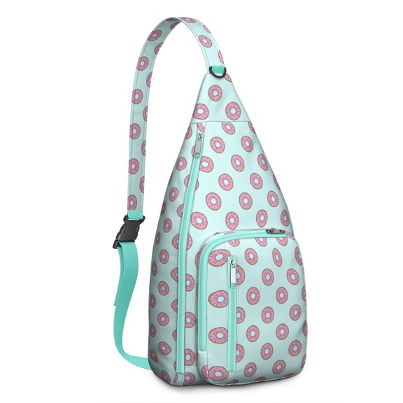 Donut Sling Backpack – Cute Pink Dessert-Themed Crossbody Daypack for Teens, Women & Donut Lovers – Colorful Candy & Coffee Print Bag for Travel, Hiking, School & Sweet Adventures