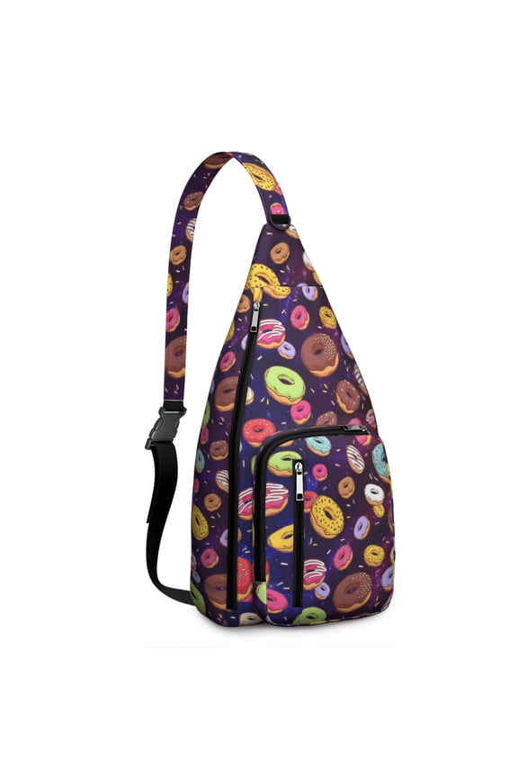 Donut Sling Backpack – Cute Pink Dessert-Themed Crossbody Daypack for Teens, Women & Donut Lovers – Colorful Candy & Coffee Print Bag for Travel, Hiking, School & Sweet Adventures